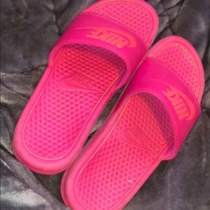 Pink Nike slides
